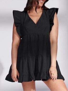 Abercrombie & Fitch Tiered Ruffle Mini Babydoll Dress M Pockets Flutter Sleeve